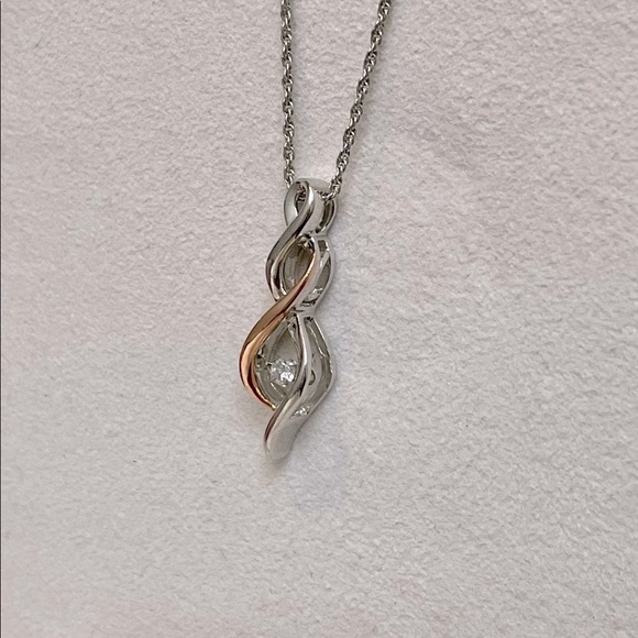 NWOT Genuine Floating Diamond, 10k Rose Gold & Sterling Silver Necklace - Picture 9 of 15